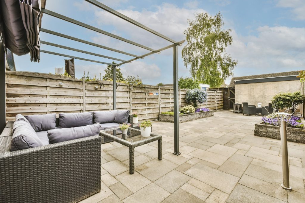 Neat patio with sitting area